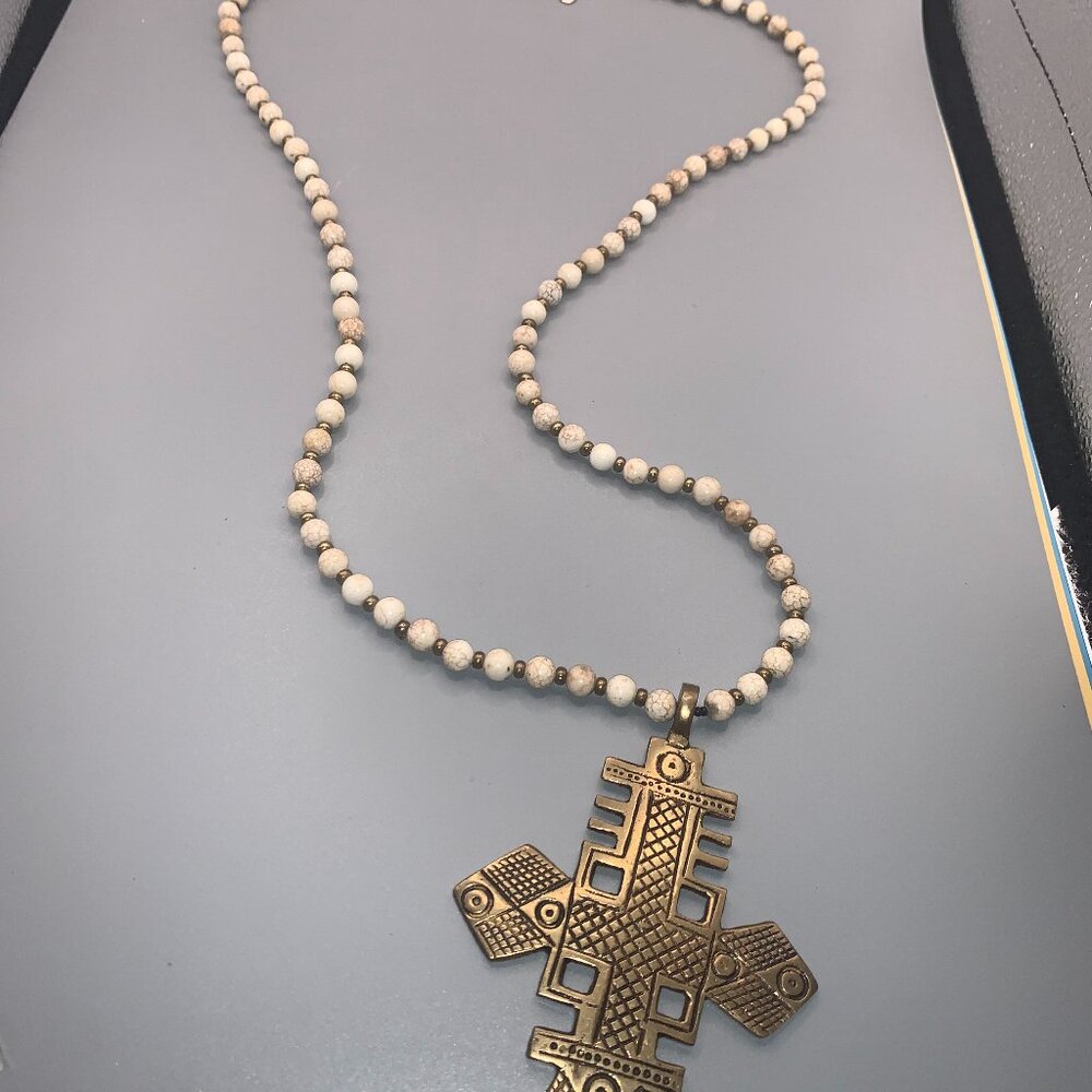 BHD Beaded Metal Cross Pendant 36" Necklace SELLING AS IS